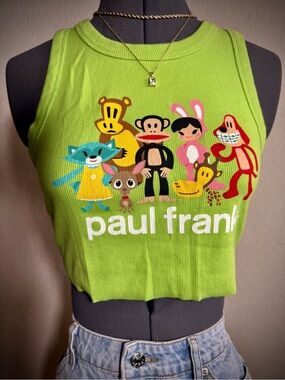 Paul Frank Green Graphic Racerback Ribbed Tank Top Shirt L S